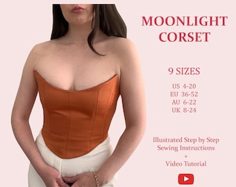 The Moonlight Corset. Strapless Corset Bustier, Ladies Downloadable Printable PDF Sewing Pattern Size XS-5XL