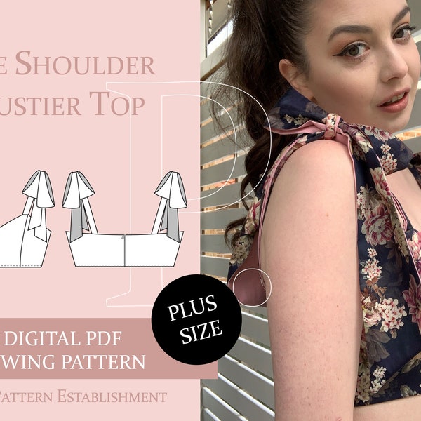 Women's PLUS Size Tie Shoulder Bustier Crop Top with Sweetheart Neckline, Ladies Downloadable Printable PDF Sewing Pattern Size XL-5XL