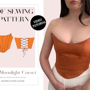 Gorset Moonlight. Gorset bez ramiączek, damski, do pobrania, do wydrukowania, wzór do szycia w formacie PDF, rozmiary XS-5XL