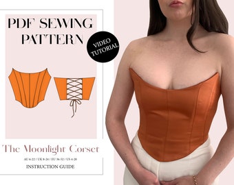 Le corset au clair de lune. Bustier corset sans bretelles, dames téléchargeable imprimable PDF motif de couture taille XS-5XL