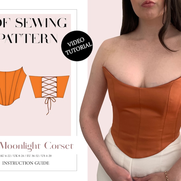 Le corset au clair de lune. Bustier corset sans bretelles, dames téléchargeable imprimable PDF motif de couture taille XS-5XL