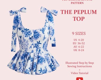 The Summertime Peplum, Ladies Downloadable Printable PDF Sewing Pattern Size XS-5XL