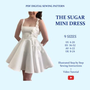 The Sugar Mini Dress, The Bridal Edit Ladies Downloadable Printable PDF Sewing Pattern Size XS-5XL
