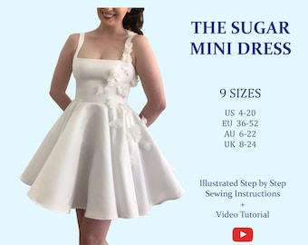 The Sugar Mini Dress, The Bridal Edit Ladies Downloadable Printable PDF Sewing Pattern Size XS-5XL