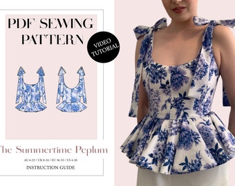 The Summertime Peplum, Ladies Downloadable Printable PDF Sewing Pattern Size XS-5XL