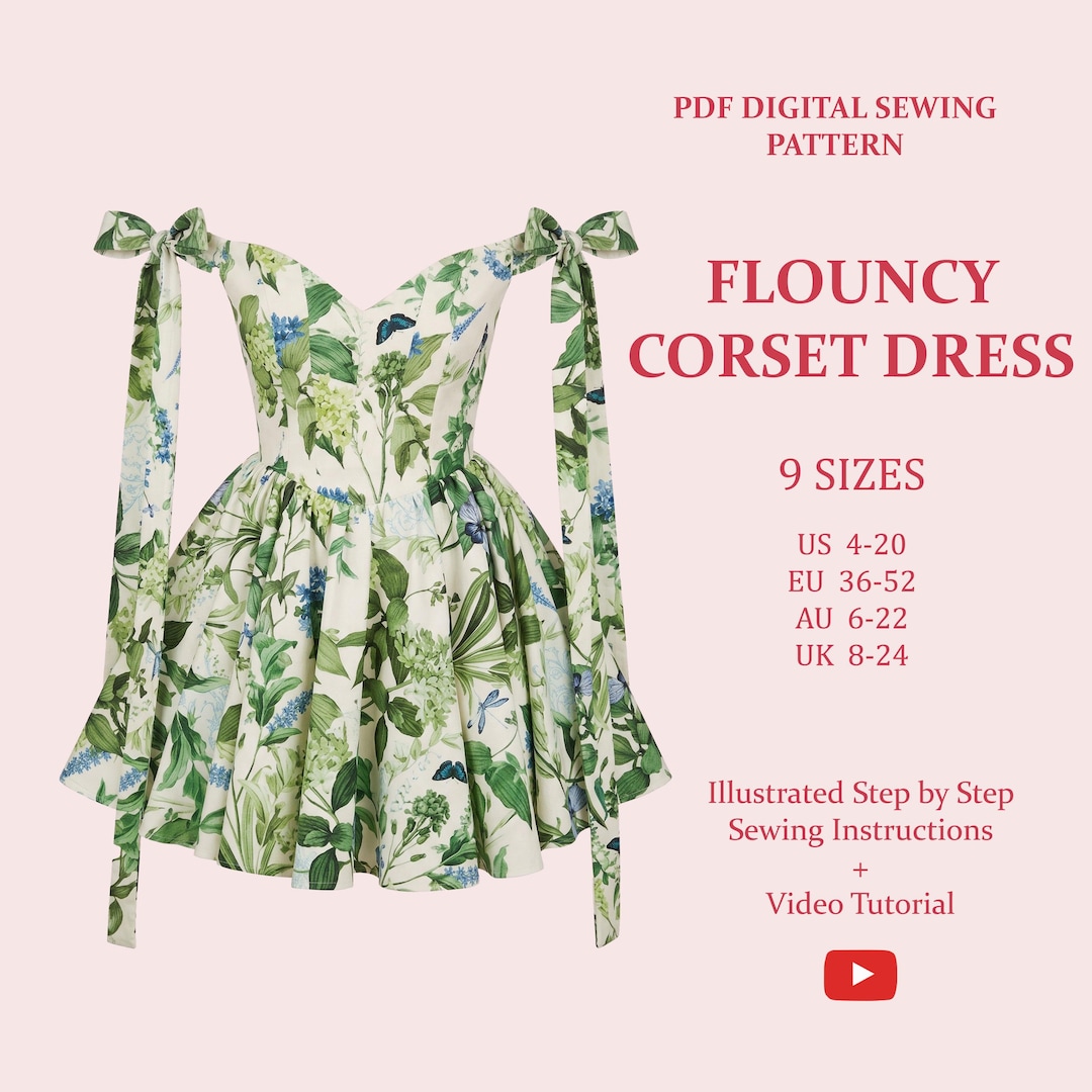 Women's Flouncy Corset Dress, Ladies Downloadable Printable PDF Sewing  Pattern Size XS-5XL - Etsy