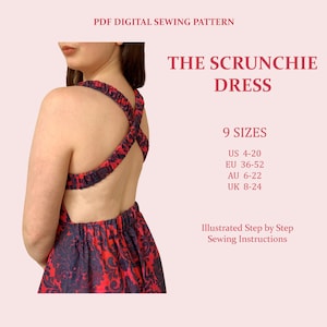 Scrunchie Back Dress Sewing Pattern, Ladies Downloadable Printable PDF Size XS-5XL