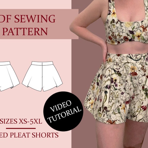 Women's Flared Pleat Shorts Sewing Pattern Ladies - Etsy