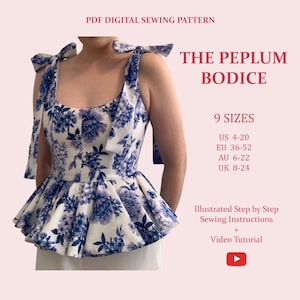 The Summertime Peplum, Ladies Downloadable Printable PDF Sewing Pattern Size XS-5XL