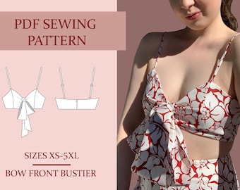 Bow Front Bustier Sewing Pattern, Ladies Downloadable Printable PDF Sewing Pattern Size XS-5XL