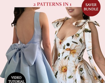 Dress Bundle, 2 patterns in 1, Ladies Downloadable Printable PDF Sewing Pattern Size XS-5XL