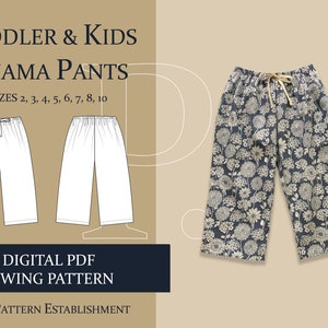Kids Pyjama Pants Sewing Pattern, Kids and Toddler Downloadable Printable PDF Sewing Pattern Size 2, 3, 4, 5, 6, 7, 8, 10