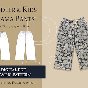 Kids Pyjama Pants Sewing Pattern, Kids and Toddler Downloadable Printable PDF Sewing Pattern Size 2, 3, 4, 5, 6, 7, 8, 10