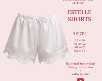 Estelle Lace Shorts Sewing Pattern: Easy Beginner Project (PDF Pattern) Women's Fashion Short