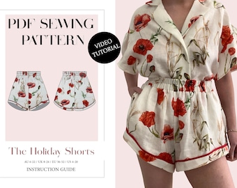 The Holiday Shorts. Women's Sewing Pattern, Ladies Downloadable Printable PDF Sewing Pattern Size XS-5XL