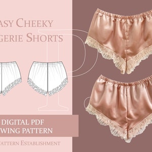 Vintage Lingerie, Cheeky Women&#39;s Lace Sleep Shorts Sewing Pattern, Ladies Downloadable Printable PDF Sewing Pattern Size XS-XXL, Easy to Sew