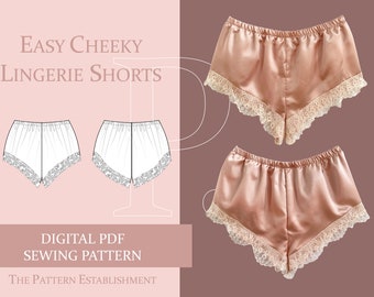Vintage Lingerie, Cheeky Women's Lace Sleep Shorts Sewing Pattern, Ladies Downloadable Printable PDF Sewing Pattern Size XS-XXL, Easy to Sew