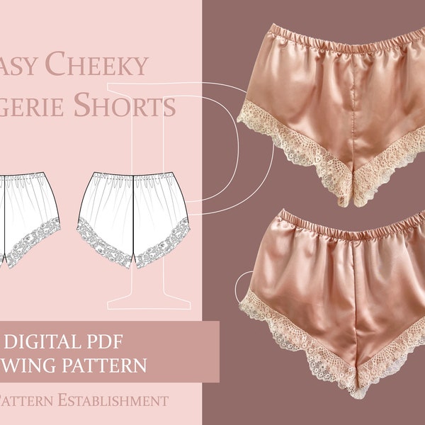 Vintage Lingerie, Cheeky Women's Lace Sleep Shorts Sewing Pattern, Ladies Downloadable Printable PDF Sewing Pattern Size XS-XXL, Easy to Sew