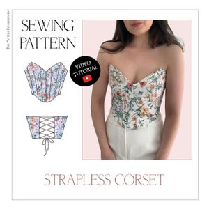 Women&#39;s Strapless Corset Bustier, Ladies Downloadable Printable PDF Sewing Pattern Size XS-5XL