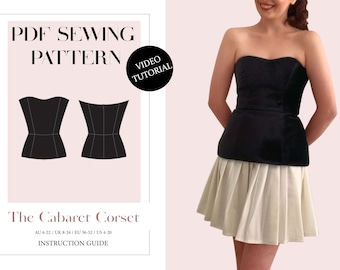 Das Cabaret-Korsett. Strapless Korsett Bustier, Damen Herunterladbare Printable PDF Schnittmuster Größe XS-5XL