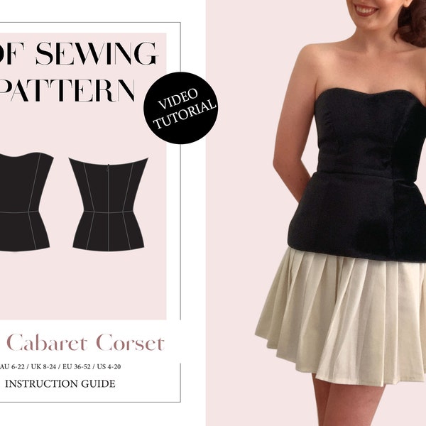 The Cabaret Corset. Strapless Corset Bustier, Ladies Downloadable Printable PDF Sewing Pattern Size XS-5XL