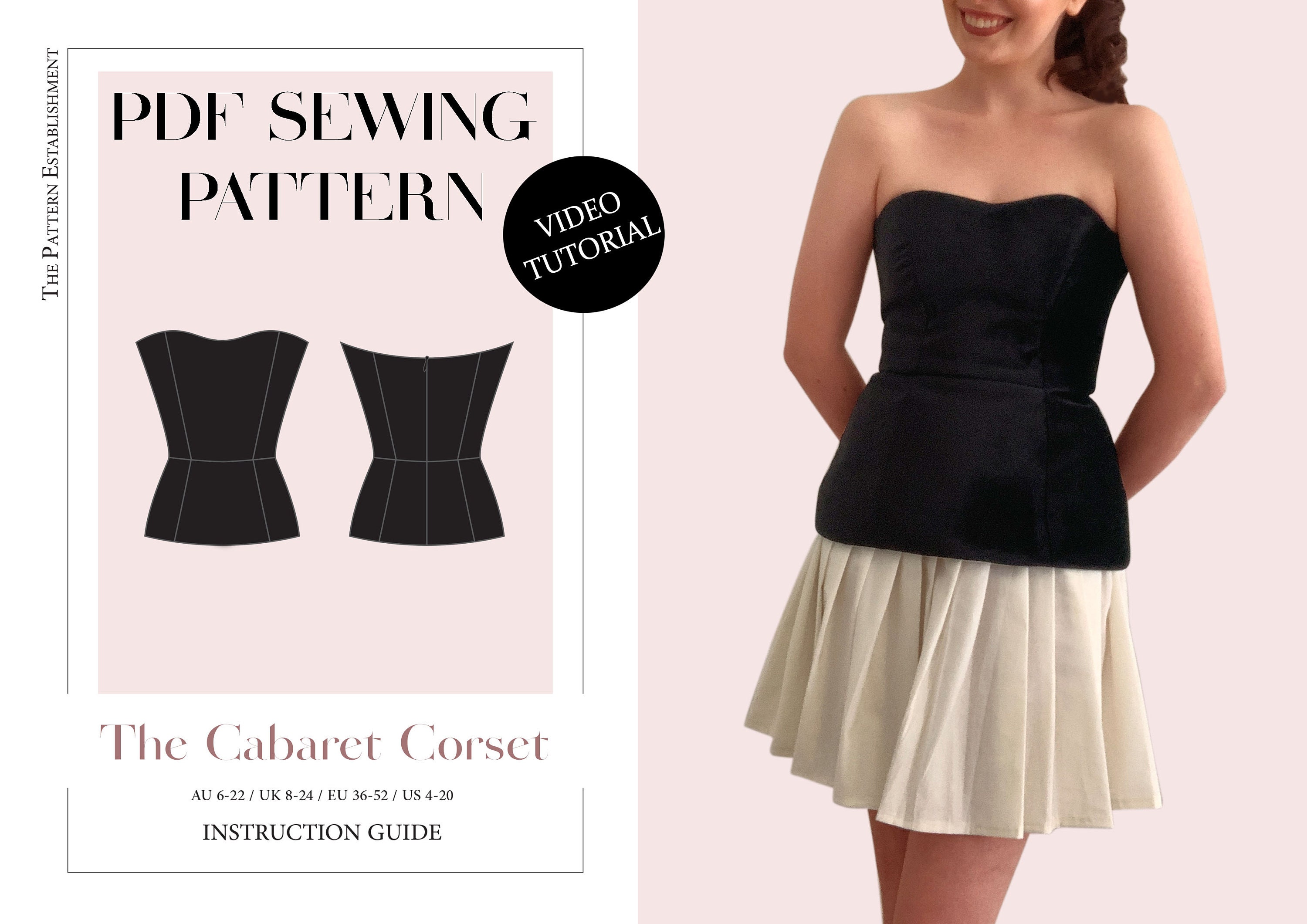 Strapless Corset Sewing Pattern PDF XS-XL 