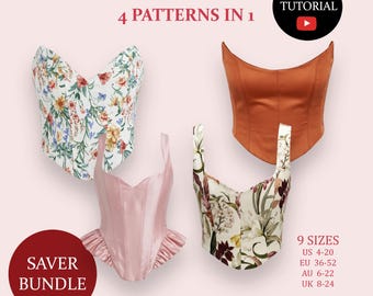The Corset BUNDLE. Strapless Corset Bustier, Ladies Downloadable Printable PDF Sewing Pattern Size XS-5XL