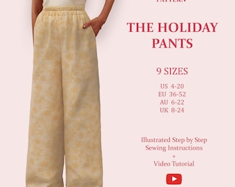 Women's Holiday Pants Sewing Pattern: Elastic Waist, XS-5XL (PDF Pattern)