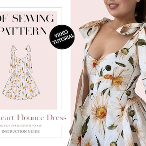 Women's Sweetheart Flounce Dress, Ladies Downloadable Printable PDF Sewing Pattern Size XS-5XL