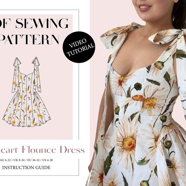 Women's Sweetheart Flounce Dress, Ladies Downloadable Printable PDF Sewing Pattern Size XS-5XL