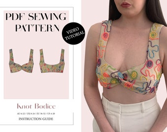 Women's Knot Bodice, Crop Top, Ladies Downloadable Printable PDF Sewing Pattern Size XS-5XL