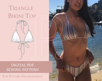 Patrón de costura para top de bikini triangular, traje de baño ajustable (patrón PDF)