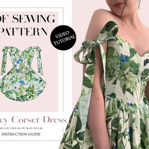Women's Flouncy Corset Dress, Ladies Downloadable Printable PDF Sewing Pattern Size XS-5XL