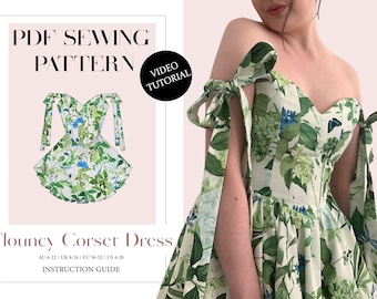 Women's Flouncy Corset Dress, Ladies Downloadable Printable PDF Sewing Pattern Size XS-5XL