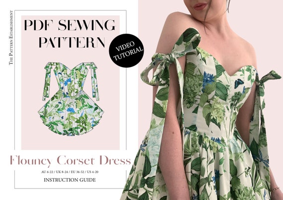 Women's Flouncy Corset Dress, Ladies Downloadable Printable PDF Sewing  Pattern Size XS-5XL 