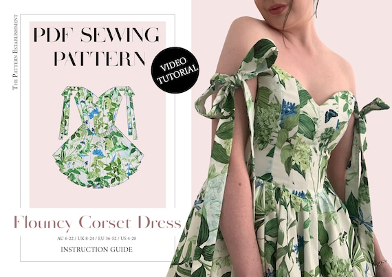 Women's Flouncy Corset Dress, Ladies Downloadable Printable PDF Sewing  Pattern Size XS-5XL 