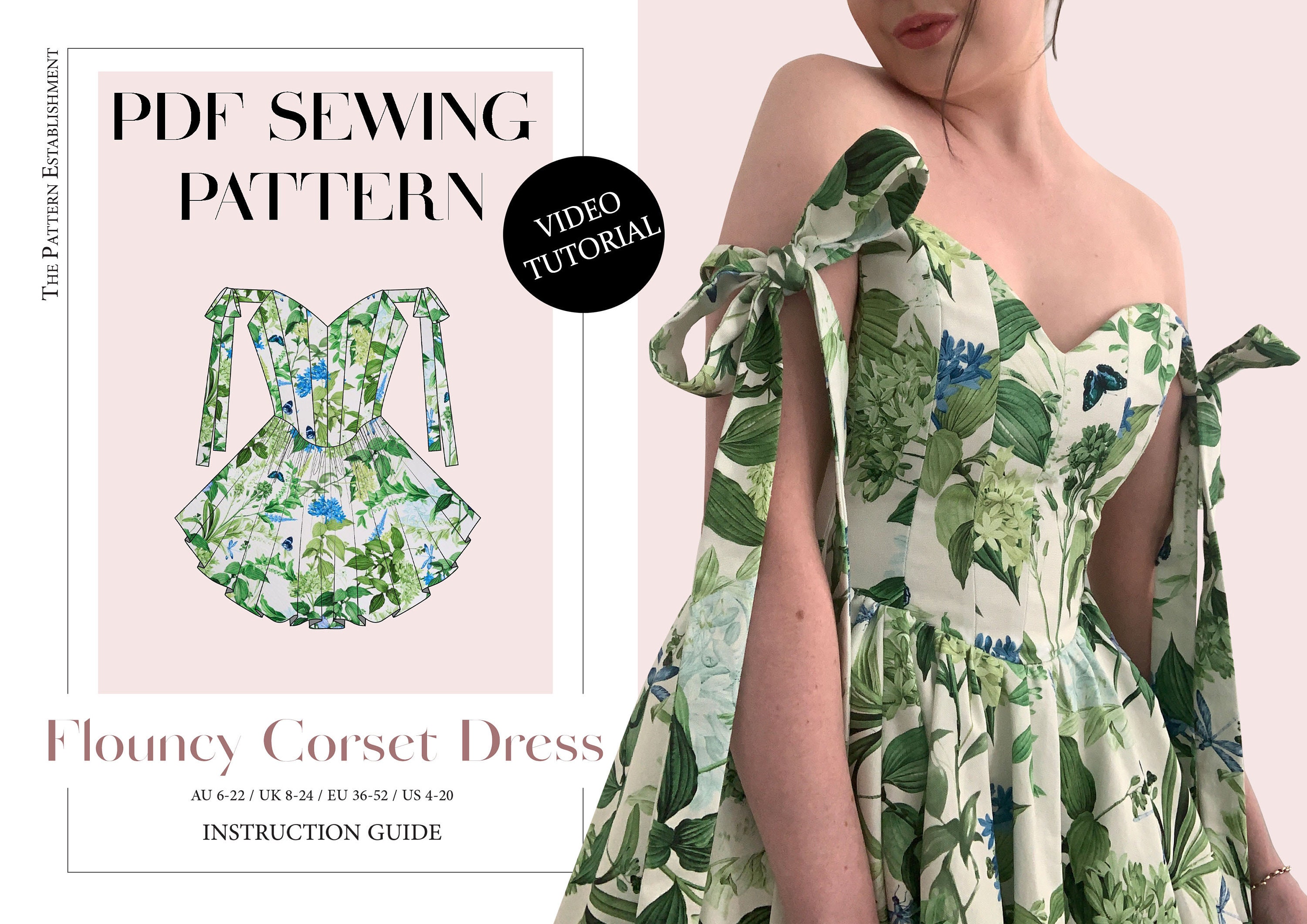 Women's Flouncy Corset Dress, Ladies Downloadable Printable PDF