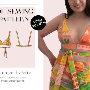 Women&#39;s Summer Bralette, Crop Top, Ladies Downloadable Printable PDF Sewing Pattern Size XS-5XL