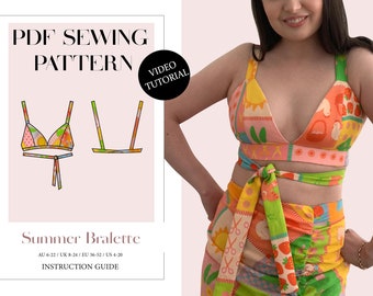 Women's Summer Bralette, Crop Top, Ladies Downloadable Printable PDF Sewing Pattern Size XS-5XL