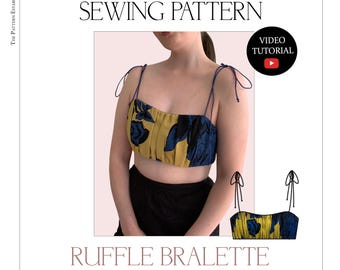 Top corto tipo bralette con volantes para Patrón de costura en PDF  descargable e imprimible, tallas