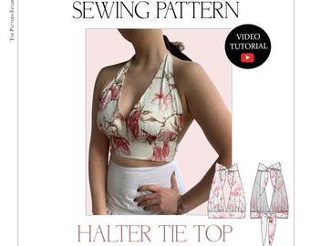 Buy Women's Tie Halter Crop Top, Ladies Downloadable Printable PDF