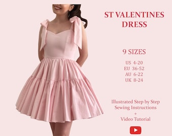 St Valentines Dress, Ladies Downloadable Printable PDF Sewing Pattern Size XS-5XL
