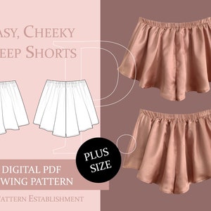 Easy, Cheeky Women&#39;s PLUS Size Sleep Shorts Sewing Pattern, Ladies Downloadable Printable PDF Sewing Pattern Size XL, 2XL, 3XL, 4XL, 5XL