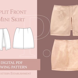 Women&#39;s Mini Skirt with Front Split Sewing Pattern, Ladies Downloadable Printable PDF Sewing Pattern Size XS-XXL