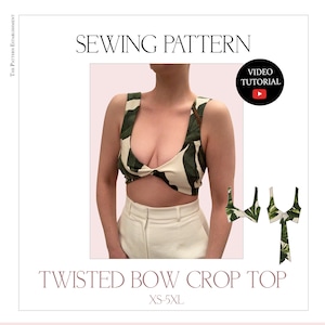 Women's Twisted Bow Crop Top, Ladies Downloadable Printable PDF Sewing Pattern Size XS-5XL