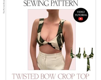 Women's Twisted Bow Crop Top, Ladies Downloadable Printable PDF Sewing Pattern Size XS-5XL