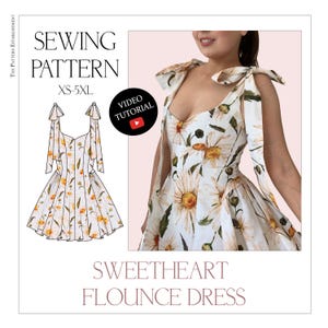 Women&#39;s Sweetheart Flounce Dress, Ladies Downloadable Printable PDF Sewing Pattern Size XS-5XL