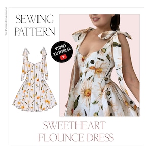 Women&#39;s Sweetheart Flounce Dress, Ladies Downloadable Printable PDF Sewing Pattern Size XS-5XL