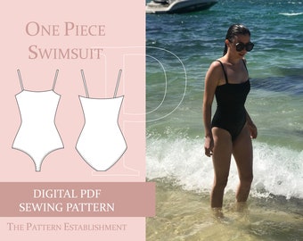 Women's One Piece Swimsuit Sewing Pattern, Ladies Downloadable Printable PDF Swim Wear Sewing Pattern Size XS-XXL