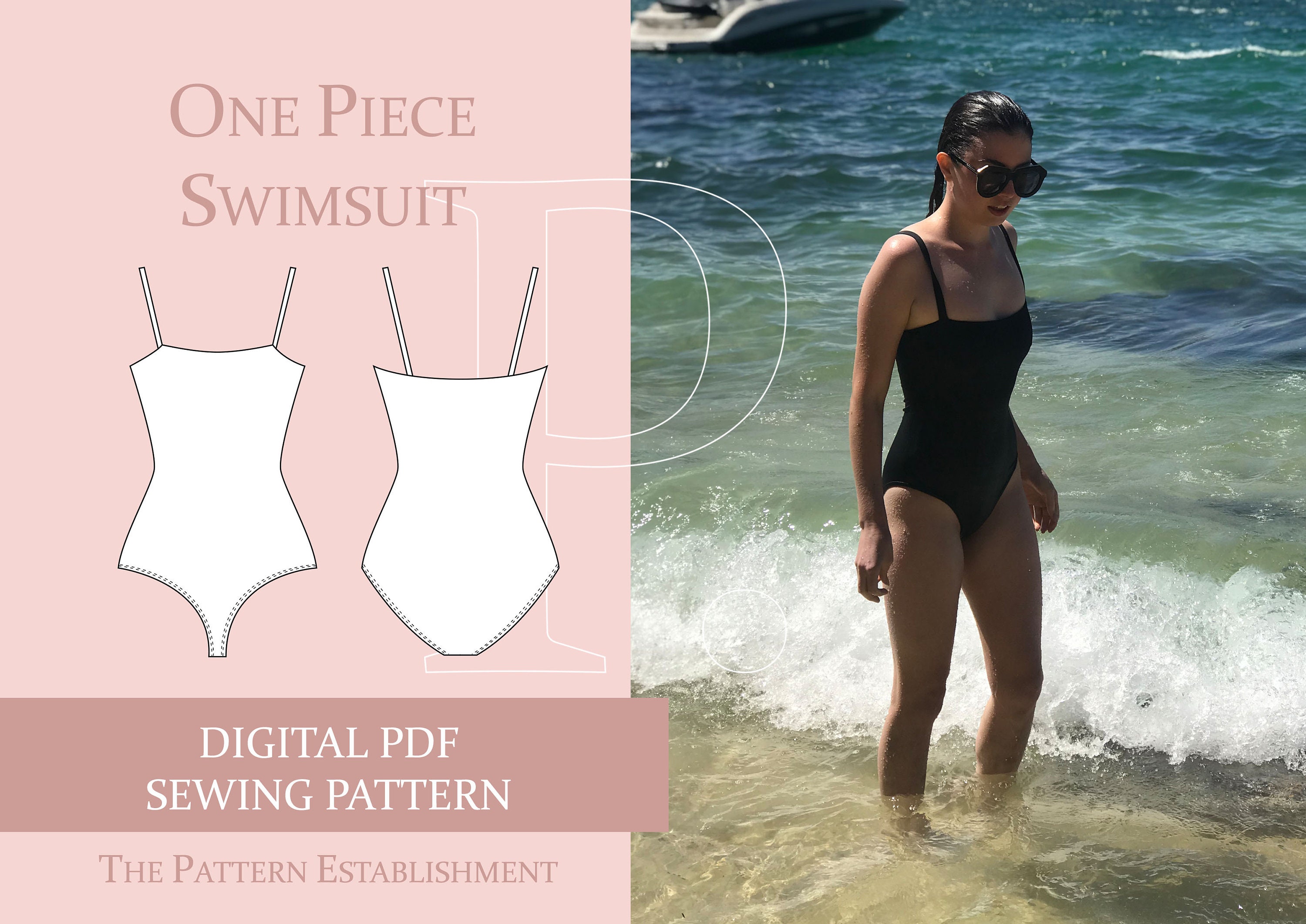 Women's One Piece Swimsuit Sewing Pattern, Ladies Downloadable